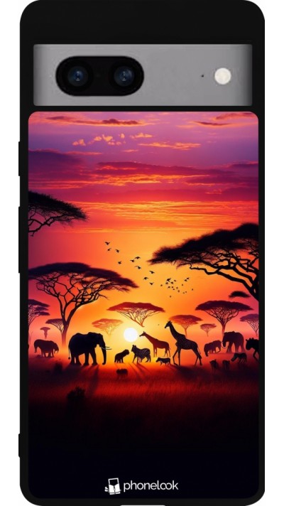 Google Pixel 7a Case Hülle - Silikon schwarz Safari Sonnenuntergang Wildtiere