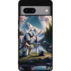 Coque Google Pixel 7a - Silicone rigide noir Samurai Katana Lune