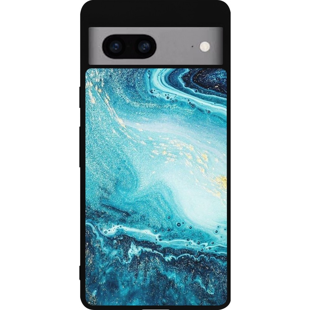 Coque Google Pixel 7a - Silicone rigide noir Sea Foam Blue