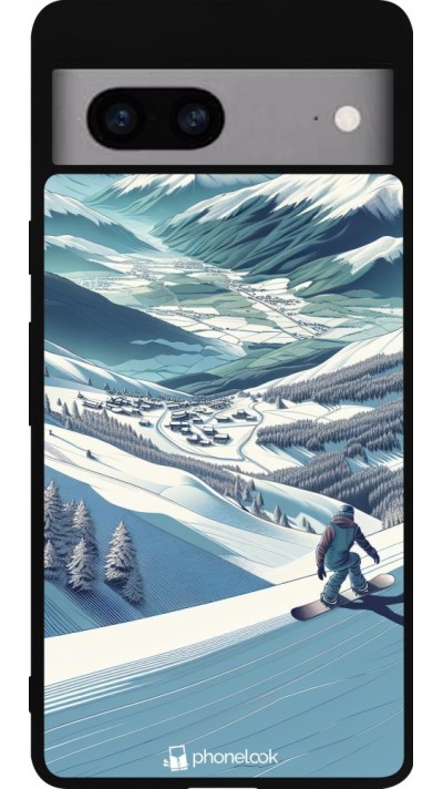 Google Pixel 7a Case Hülle - Silikon schwarz Snowboarder Berg