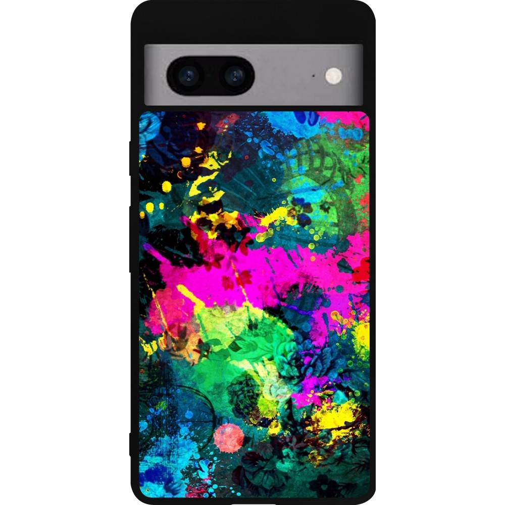 Coque Google Pixel 7a - Silicone rigide noir Splash paint