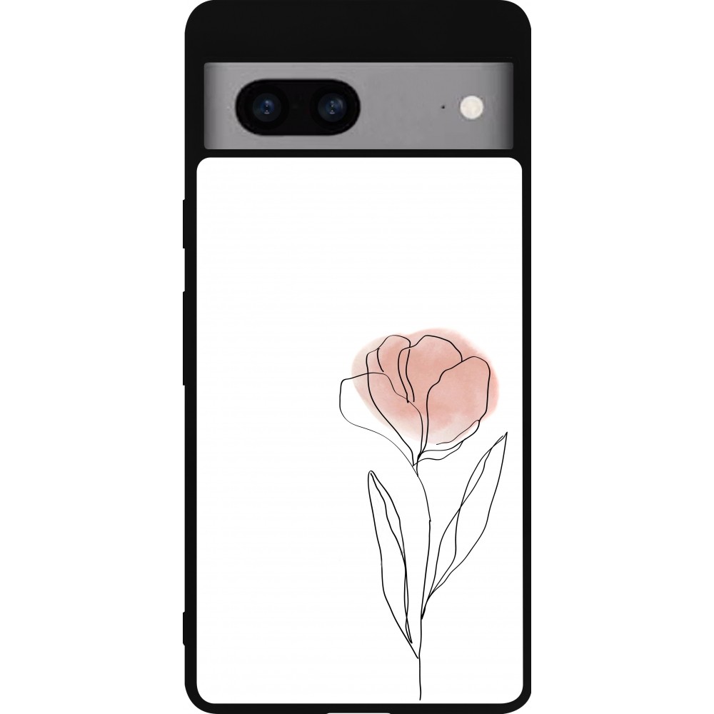 Google Pixel 7a Case Hülle - Silikon schwarz Spring 23 minimalist flower