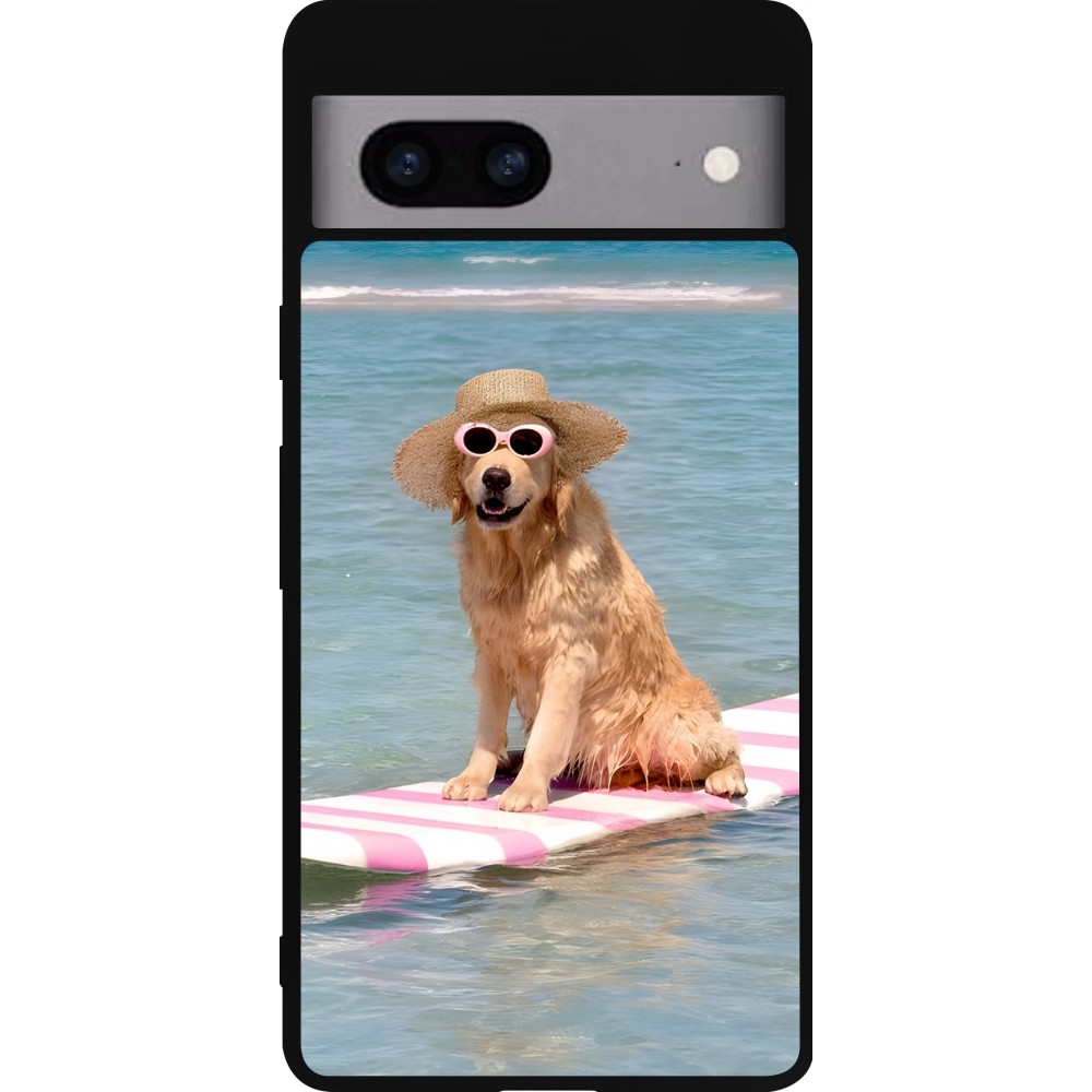 Google Pixel 7a Case Hülle - Silikon schwarz Summer Dog on Paddle