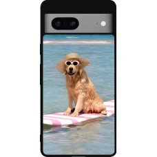 Google Pixel 7a Case Hülle - Silikon schwarz Summer Dog on Paddle