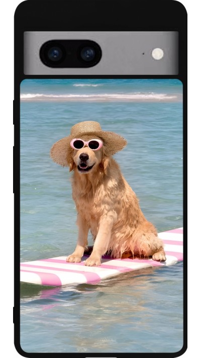 Google Pixel 7a Case Hülle - Silikon schwarz Summer Dog on Paddle