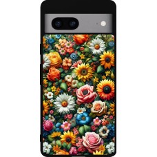 Google Pixel 7a Case Hülle - Silikon schwarz Sommer Blumenmuster