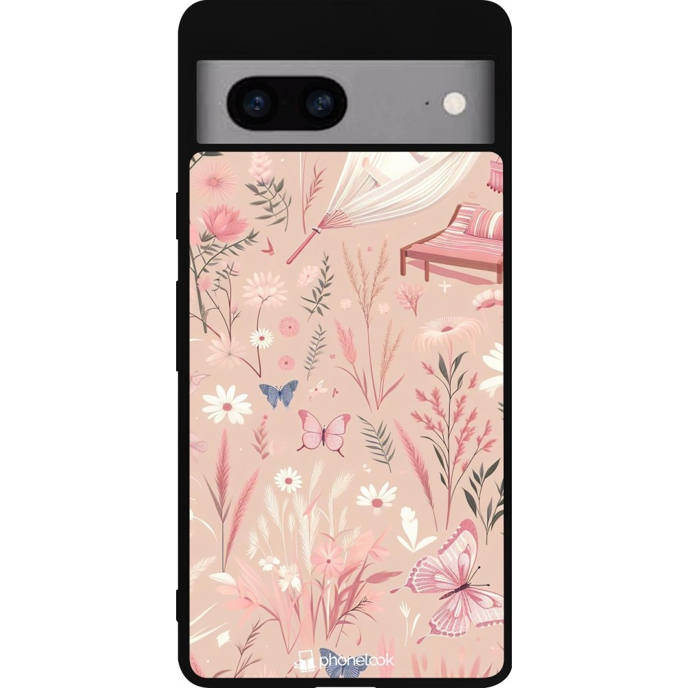 Google Pixel 7a Case Hülle - Silikon schwarz Sommer Pastellmuster