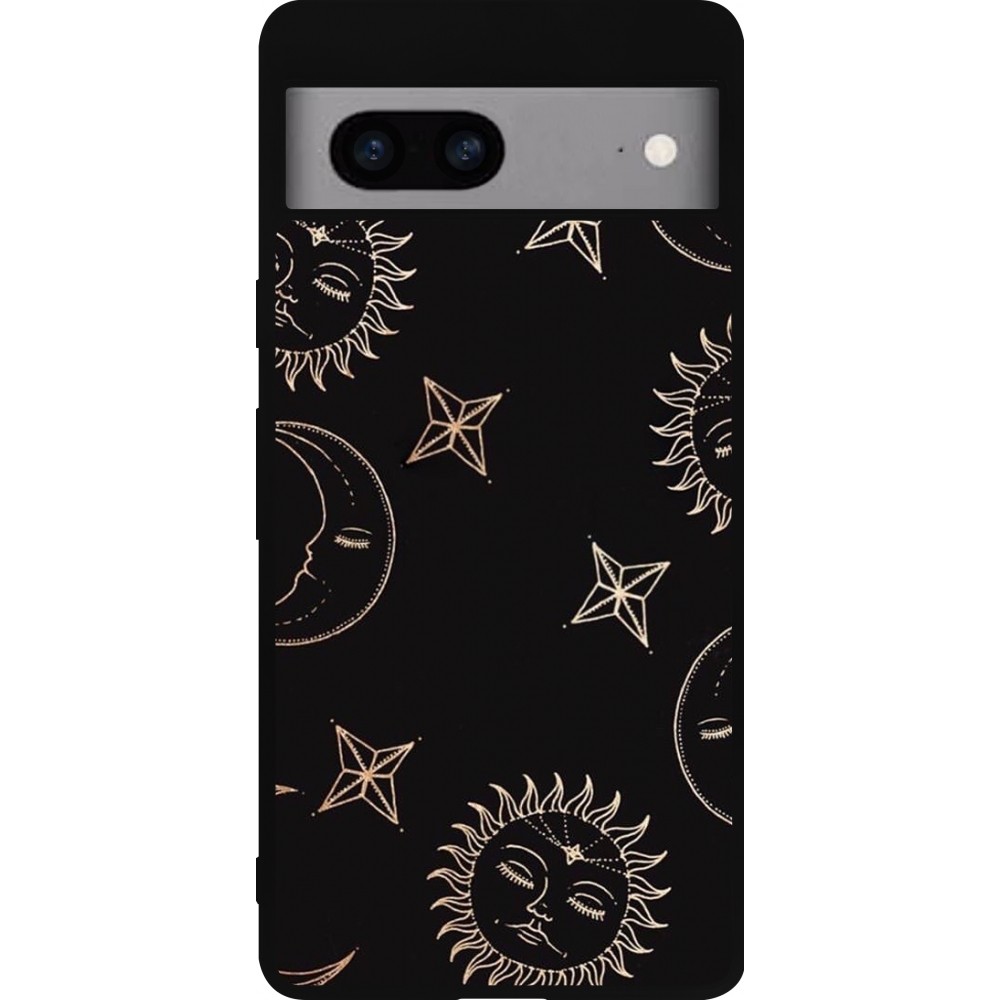 Google Pixel 7a Case Hülle - Silikon schwarz Suns and Moons