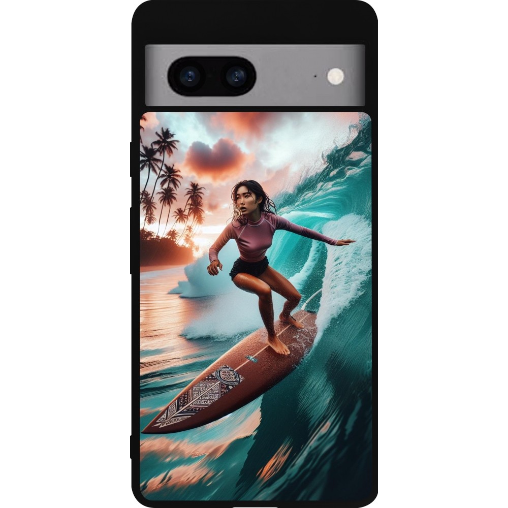 Google Pixel 7a Case Hülle - Silikon schwarz Surferin aus Bali