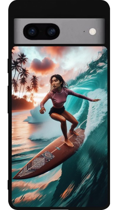 Google Pixel 7a Case Hülle - Silikon schwarz Surferin aus Bali