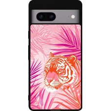 Google Pixel 7a Case Hülle - Silikon schwarz Tiger Palmen rosa