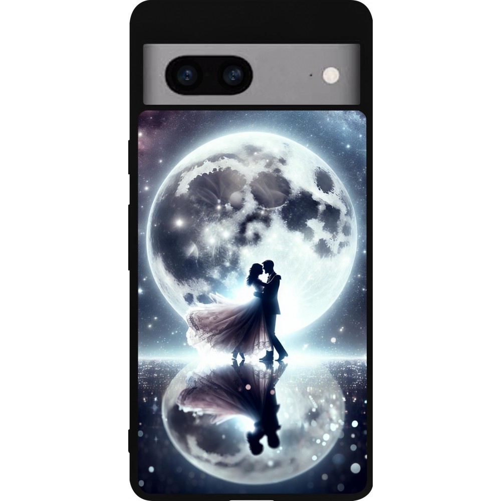 Google Pixel 7a Case Hülle - Silikon schwarz Valentin 2024 Liebe unter dem Mond