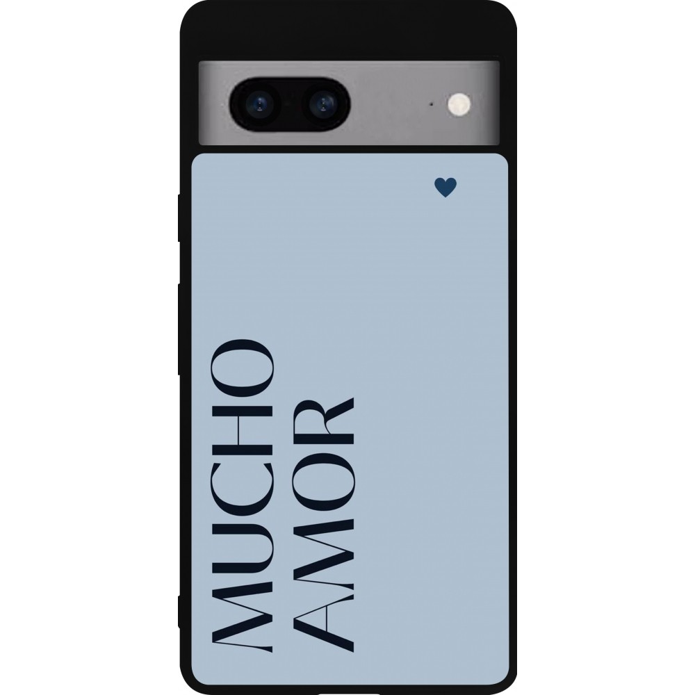 Google Pixel 7a Case Hülle - Silikon schwarz Valentine 2024 mucho amor azul