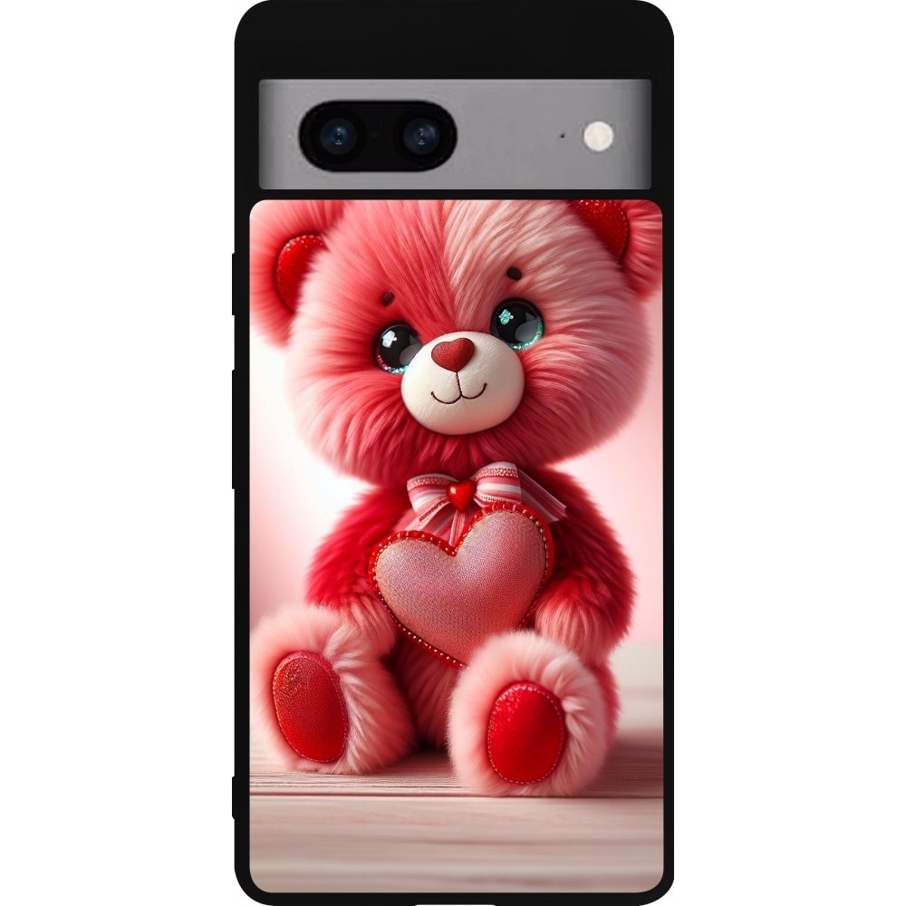 Google Pixel 7a Case Hülle - Silikon schwarz Valentin 2024 Rosaroter Teddybär