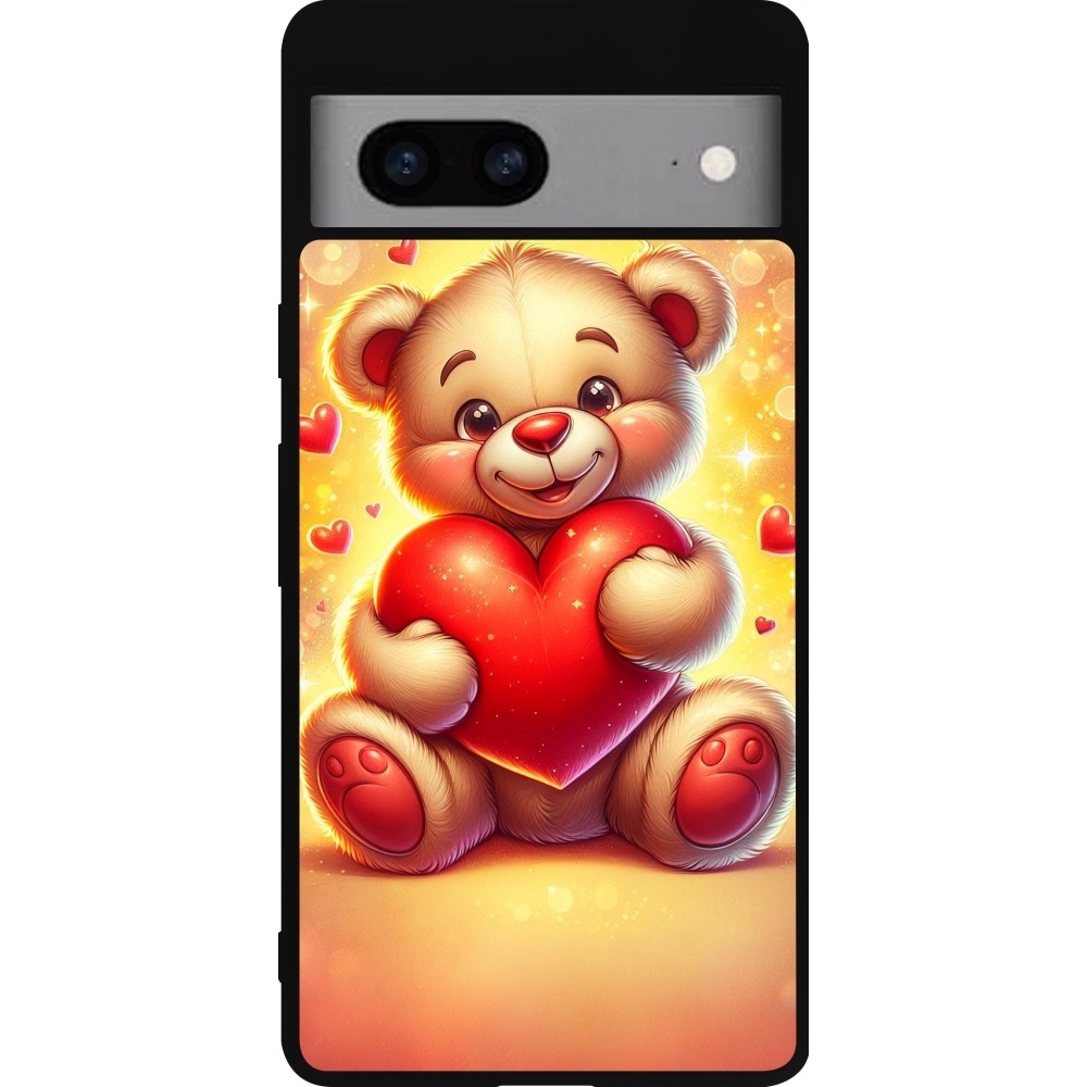 Google Pixel 7a Case Hülle - Silikon schwarz Valentin 2024 Teddy Liebe