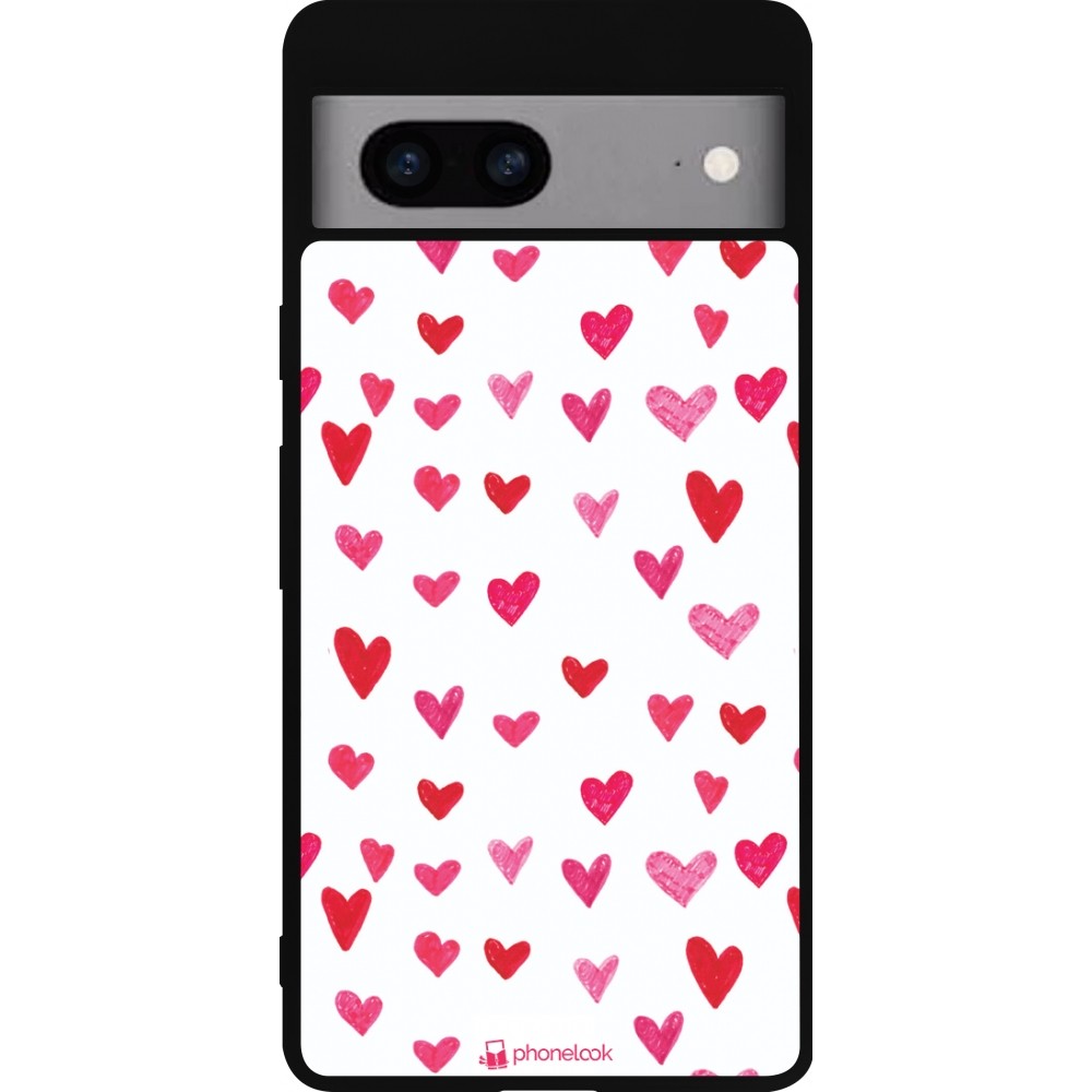 Google Pixel 7a Case Hülle - Silikon schwarz Valentine 2022 Many pink hearts