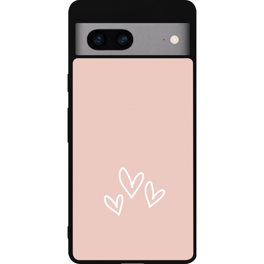 Google Pixel 7a Case Hülle - Silikon schwarz Valentine 2023 three minimalist hearts