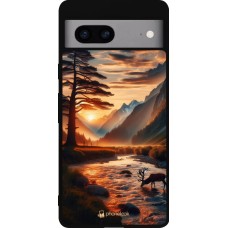 Google Pixel 7a Case Hülle - Silikon schwarz Tal Sonnenuntergang Hirsch Baum