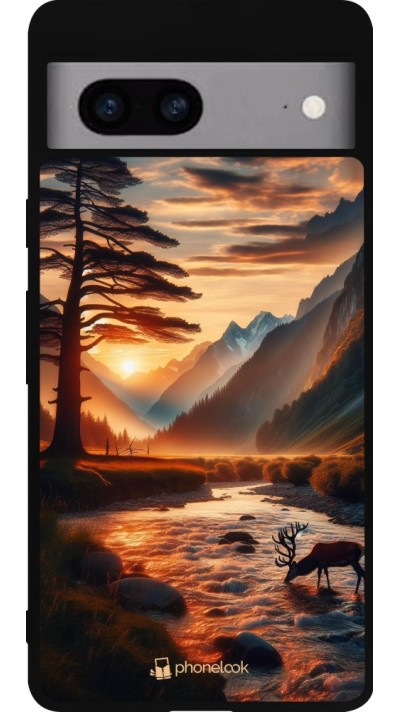 Google Pixel 7a Case Hülle - Silikon schwarz Tal Sonnenuntergang Hirsch Baum