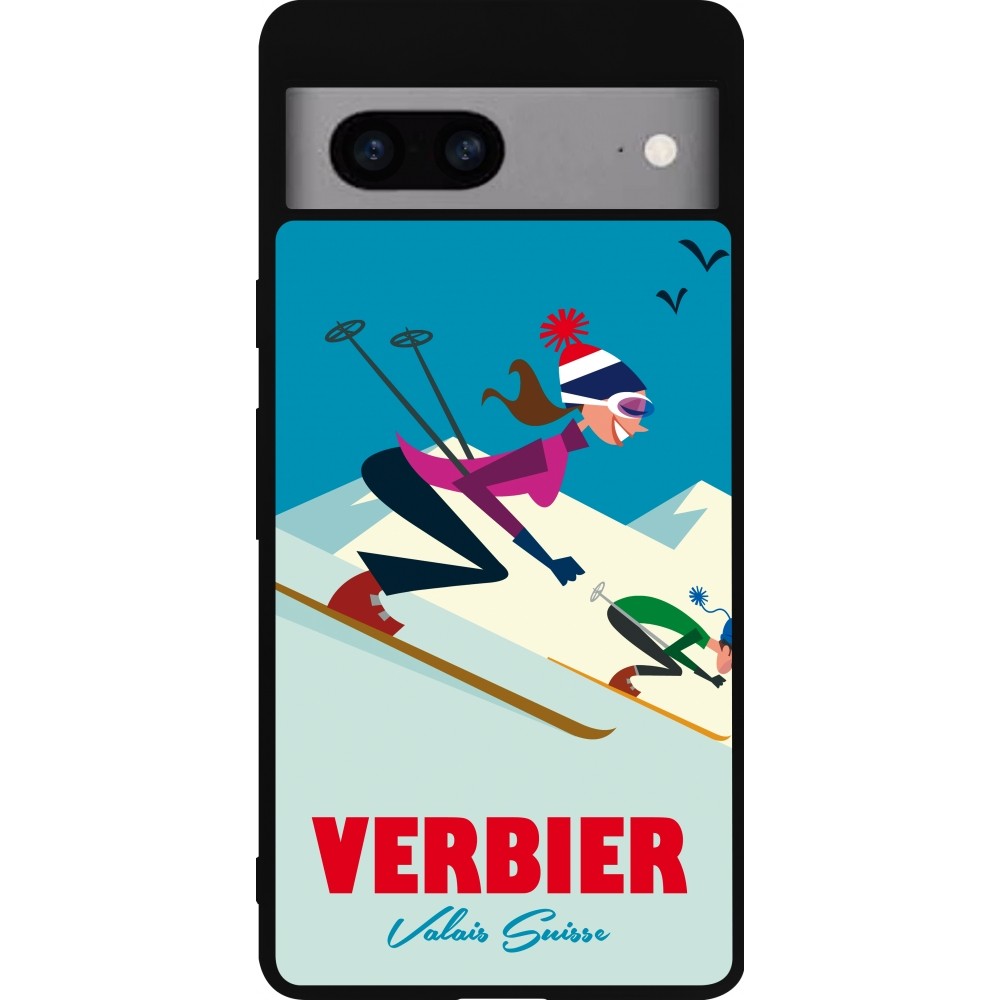 Google Pixel 7a Case Hülle - Silikon schwarz Verbier Ski Downhill