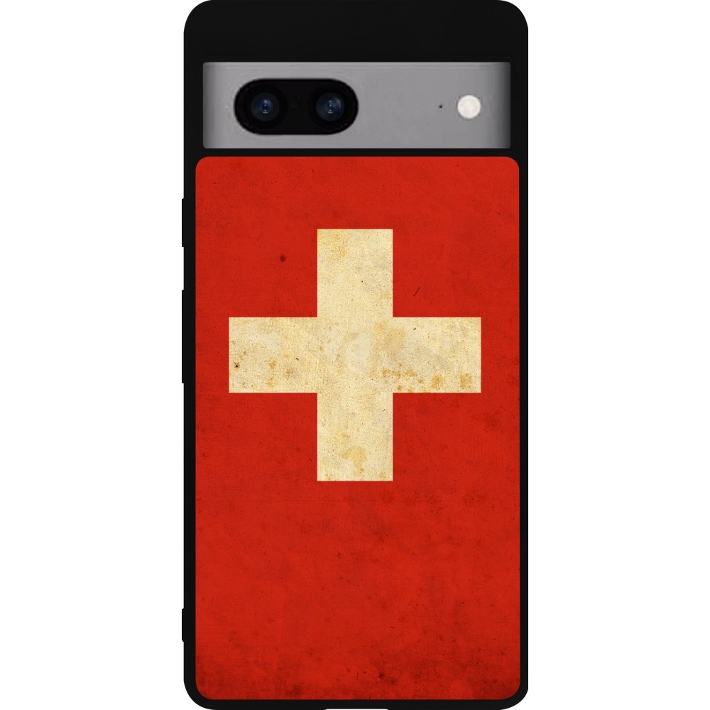 Google Pixel 7a Case Hülle - Silikon schwarz Vintage Flag SWISS