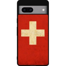 Google Pixel 7a Case Hülle - Silikon schwarz Vintage Flag SWISS