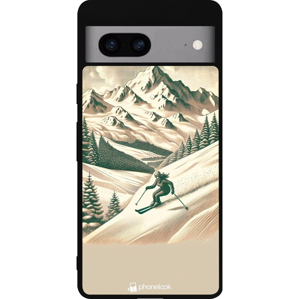 Google Pixel 7a Case Hülle - Silikon schwarz Vintage Skiberg