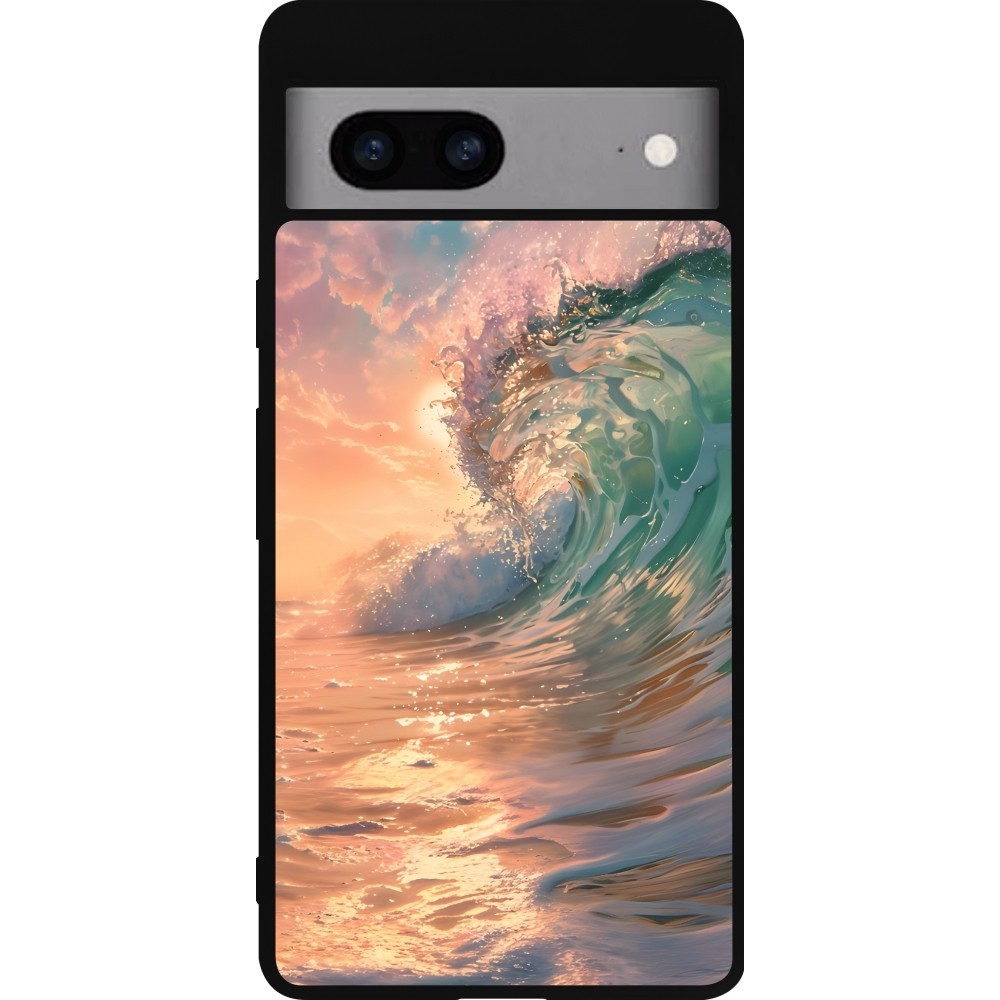 Google Pixel 7a Case Hülle - Silikon schwarz Wave Sunset