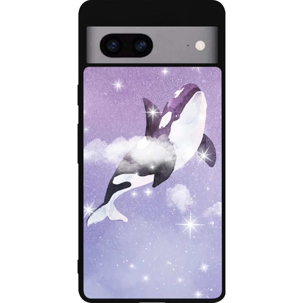 Google Pixel 7a Case Hülle - Silikon schwarz Whale in sparking stars