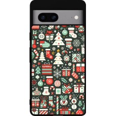 Coque Google Pixel 7a - Silicone rigide noir Noël 2023 Flat Pattern