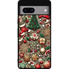 Coque Google Pixel 7a - Silicone rigide noir Noël 2023 micro pattern