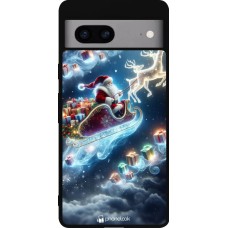 Coque Google Pixel 7a - Silicone rigide noir Noël 2023 Père Noël enchanté