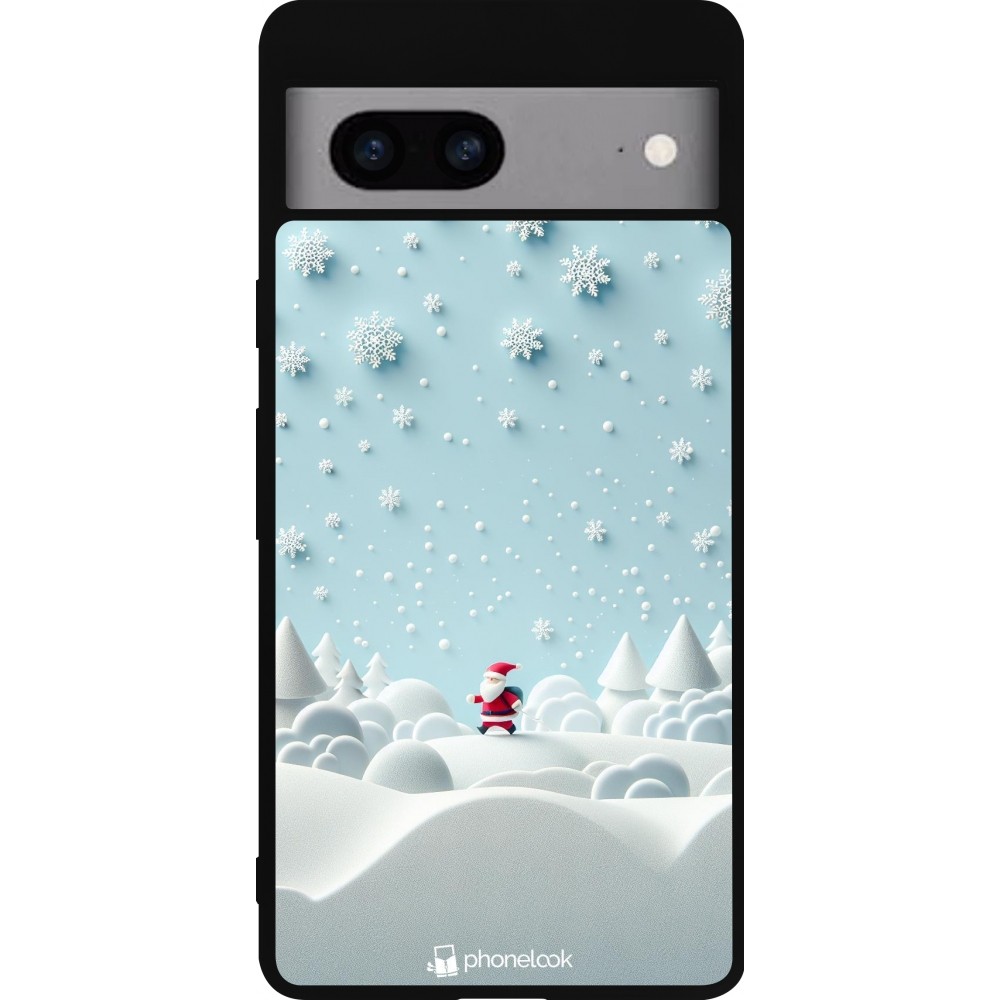 Coque Google Pixel 7a - Silicone rigide noir Noël 2023 Petit Père Flocon