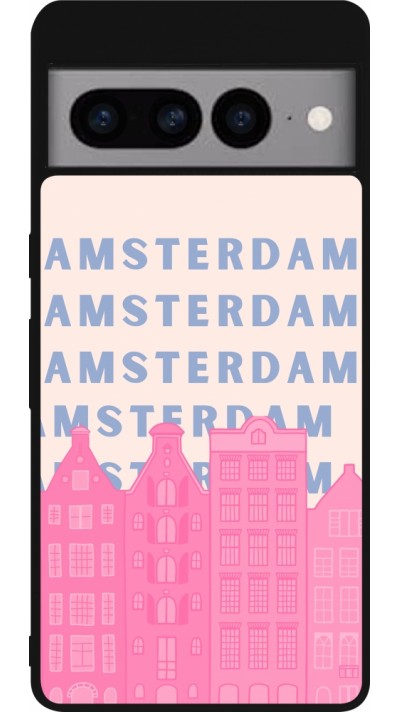 Google Pixel 7 Pro Case Hülle - Silikon schwarz Amsterdam Pink Print