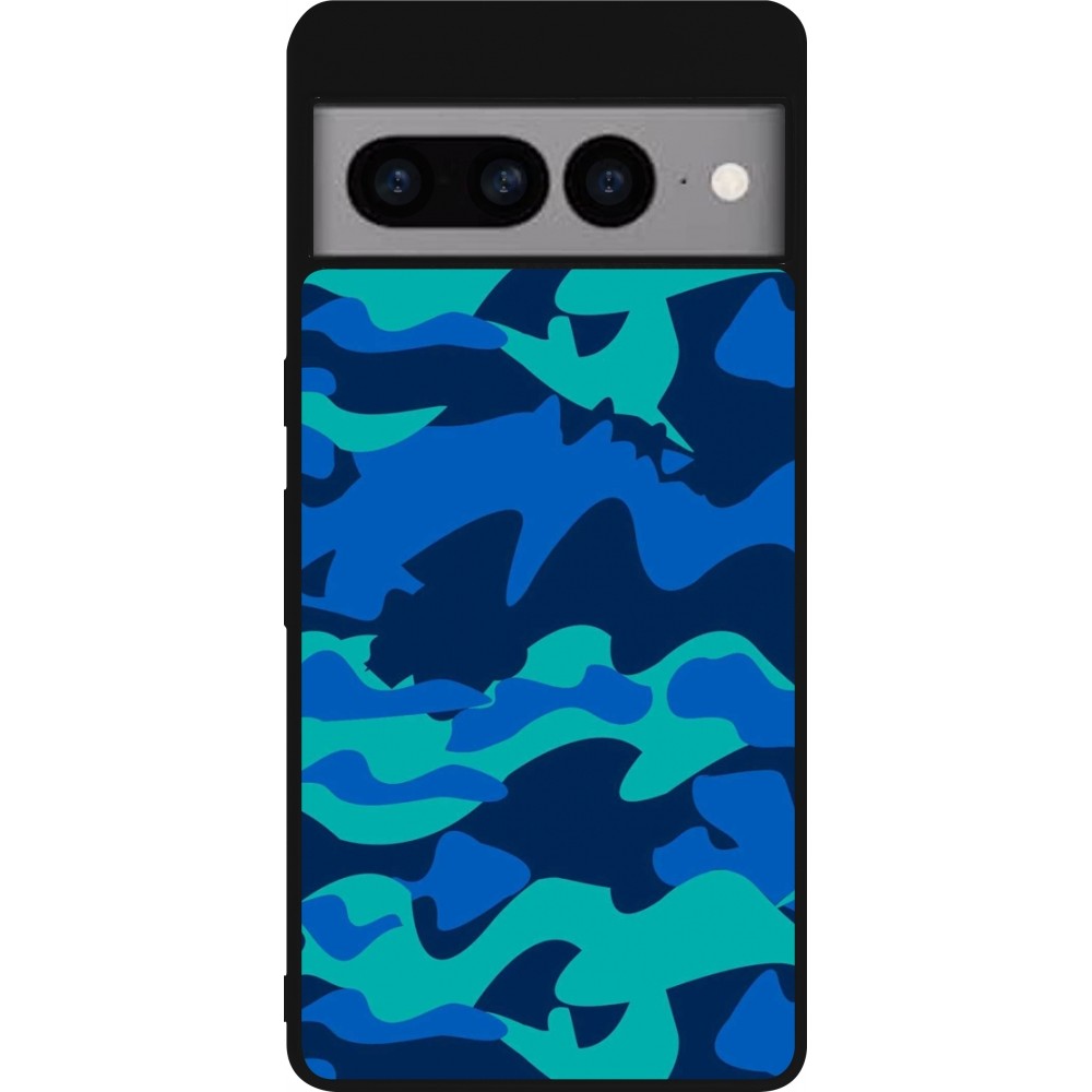 Google Pixel 7 Pro Case Hülle - Silikon schwarz Camo Blue