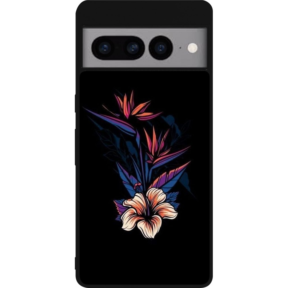 Google Pixel 7 Pro Case Hülle - Silikon schwarz Dark Flowers