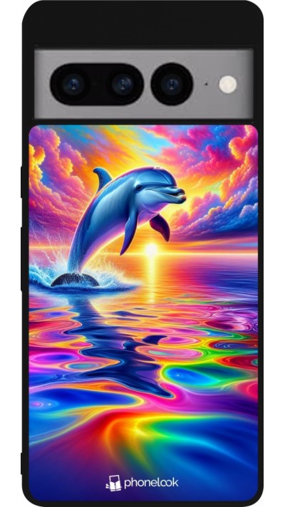 Google Pixel 7 Pro Case Hülle - Silikon schwarz Glücklicher Regenbogen-Delfin