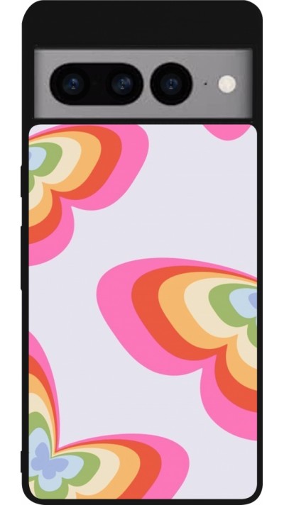 Google Pixel 7 Pro Case Hülle - Silikon schwarz Easter 2024 rainbow butterflies