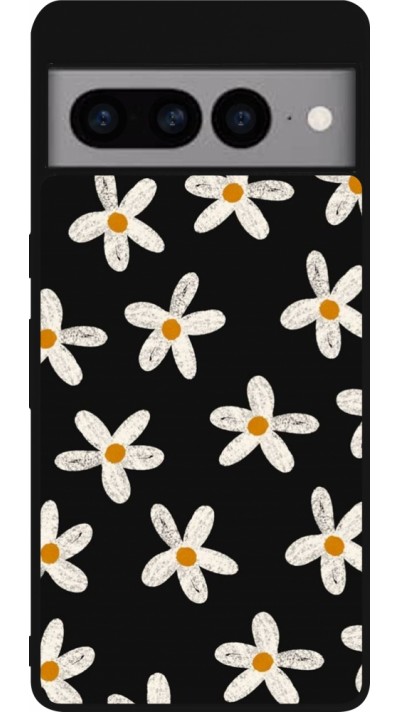 Google Pixel 7 Pro Case Hülle - Silikon schwarz Easter 2024 white on black flower