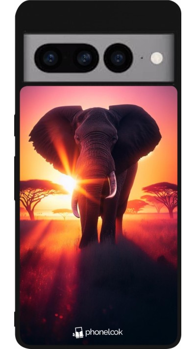 Google Pixel 7 Pro Case Hülle - Silikon schwarz Elefant Sonnenaufgang Schönheit