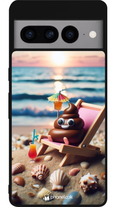 Google Pixel 7 Pro Case Hülle - Silikon schwarz Kackhaufen Emoji auf Liegestuhl