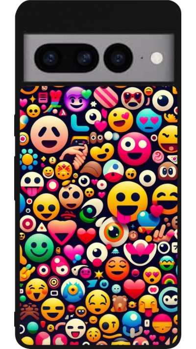 Google Pixel 7 Pro Case Hülle - Silikon schwarz Emoji Mix Farbe