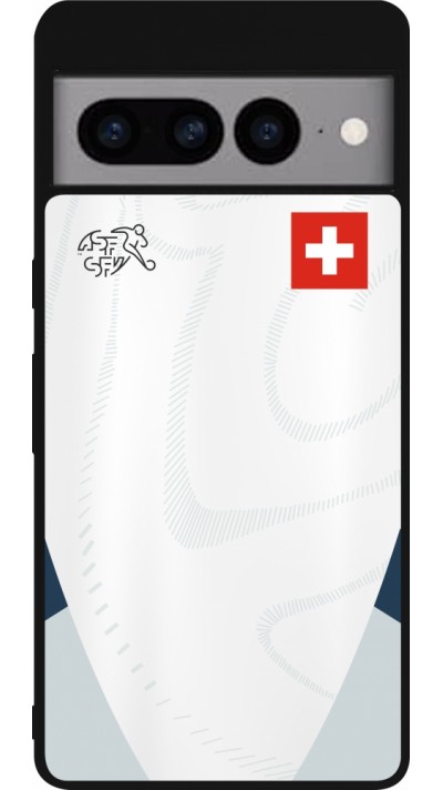 Coque Google Pixel 7 Pro - Silicone rigide noir Maillot de football Suisse Extérieur personnalisable