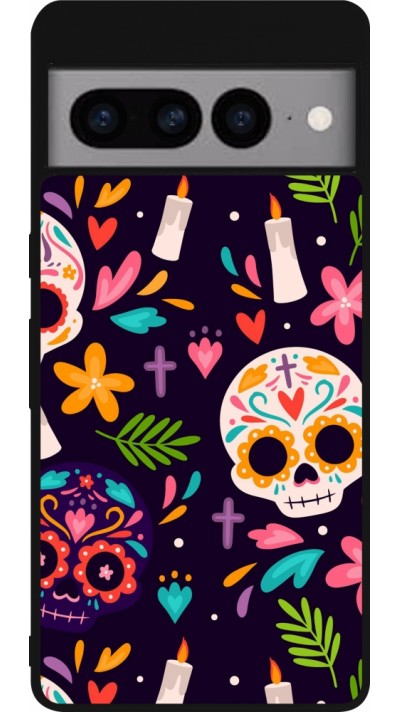 Google Pixel 7 Pro Case Hülle - Silikon schwarz Halloween 2023 mexican style