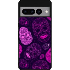 Google Pixel 7 Pro Case Hülle - Silikon schwarz Halloween 2023 pink skulls