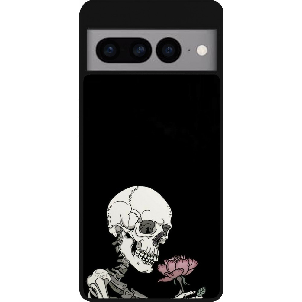 Google Pixel 7 Pro Case Hülle - Silikon schwarz Halloween 2023 rose and skeleton