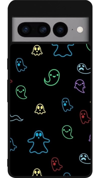 Google Pixel 7 Pro Case Hülle - Silikon schwarz Halloween 2024 colorful ghosts