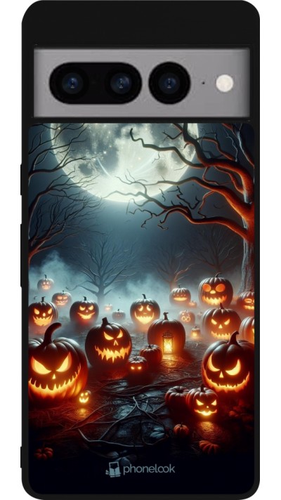 Google Pixel 7 Pro Case Hülle - Silikon schwarz Halloween 2024 Viele Kuerbisse