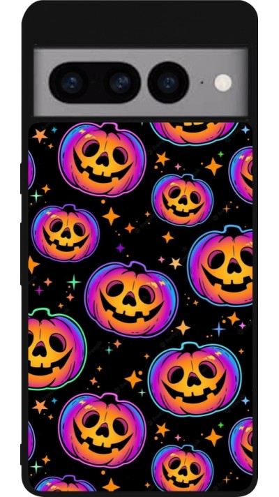 Google Pixel 7 Pro Case Hülle - Silikon schwarz Halloween 2024 rainbow pumpkins