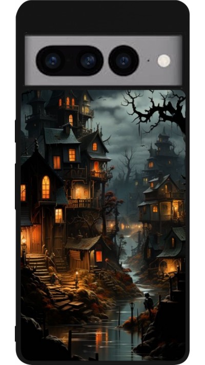 Google Pixel 7 Pro Case Hülle - Silikon schwarz Halloween 2024 scary town